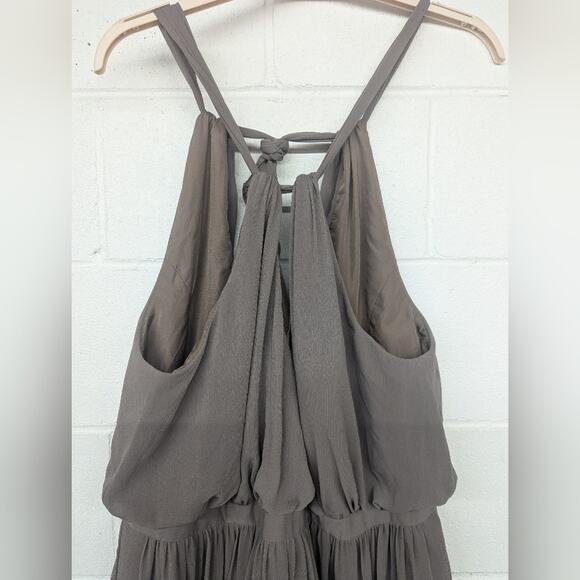New plus SZ 20W bridesmaid WATTERS Fleurette design halter a-line sandstone gray - Picture 4 of 6